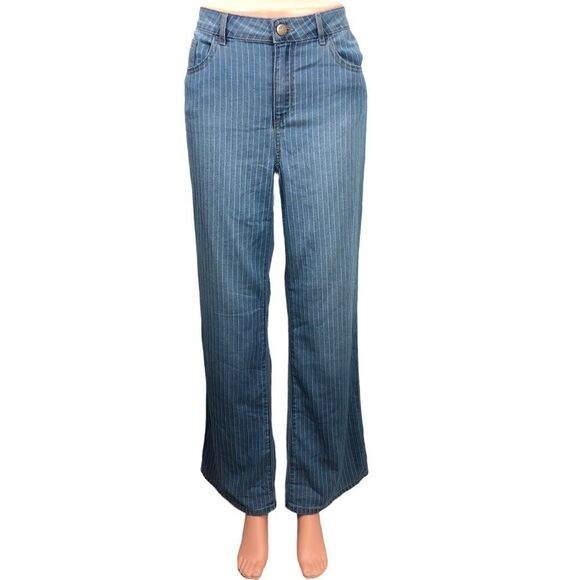 Logo by Lori Goldstein Jeans Womens Size 10 Blue Striped Denim Mid Rise Flare - Picture 2 of 15